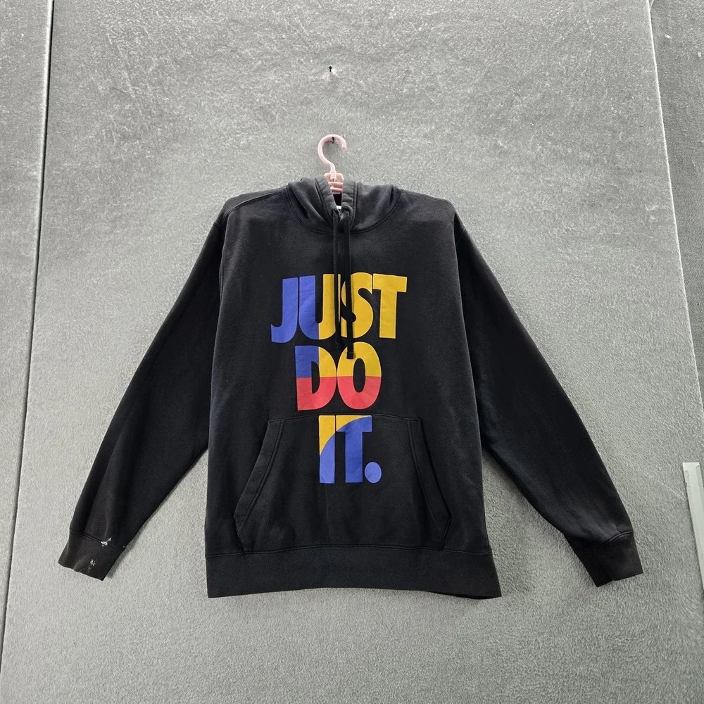 Nike Men Hoodie XL Black Graphic Fleece Just Do It CU4271-010 Pullover READ